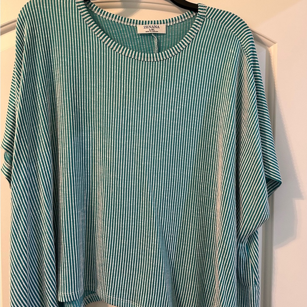 Zenana Outfitters Teal Striped Blouse